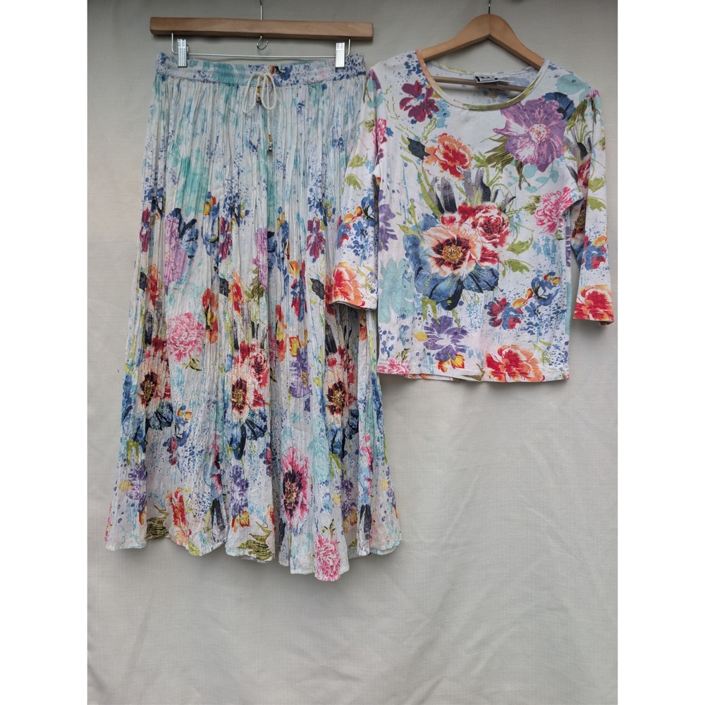 Take Two Floral Maxi Skirt Set Womens L Multicolor‎ Cotton Boho Y2K Fairycore